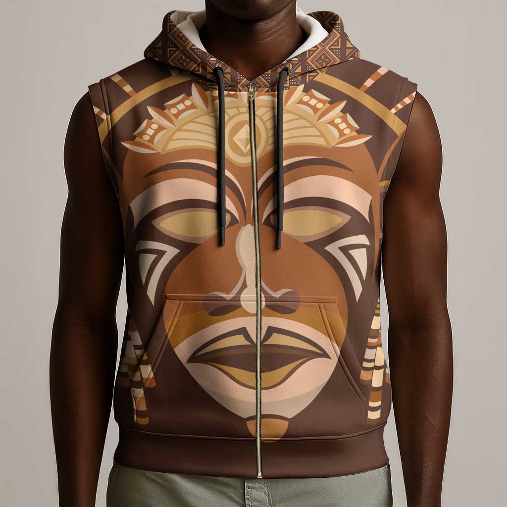 African Women Sleeveless Zip Hoodie Tribal Ethnic Mask - African Pride
