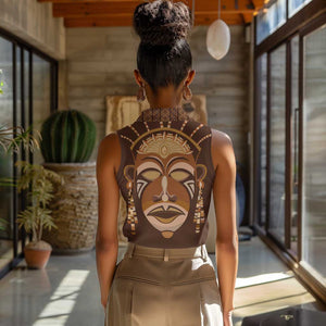 African Women Women Sleeveless Polo Shirt Tribal Ethnic Mask
