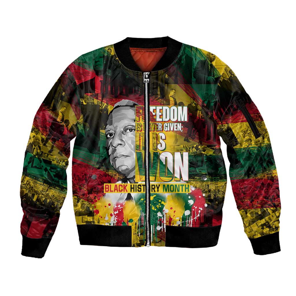 Freedom Is Never Given It Is Won Sleeve Zip Bomber Jacket Asa Philip Randolph