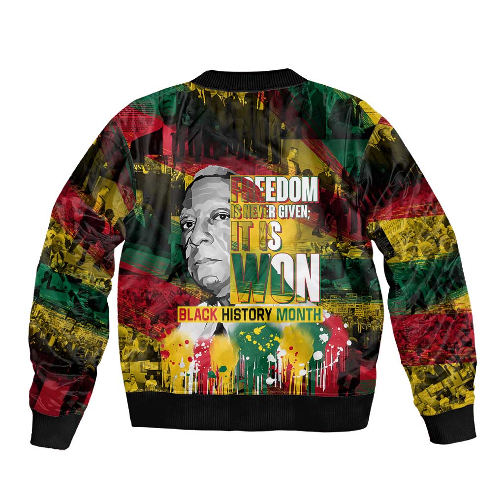 Freedom Is Never Given It Is Won Sleeve Zip Bomber Jacket Asa Philip Randolph