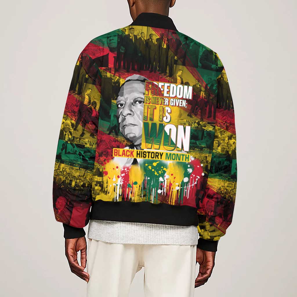 Freedom Is Never Given It Is Won Sleeve Zip Bomber Jacket Asa Philip Randolph