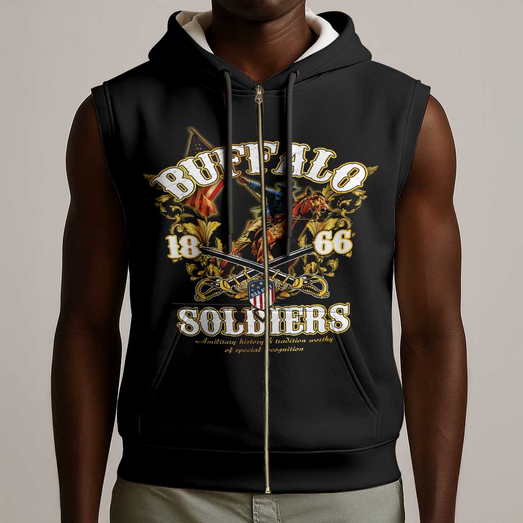 Buffalo Soldiers Sleeveless Zip Hoodie American American Legend 1866-1944 - African Pride
