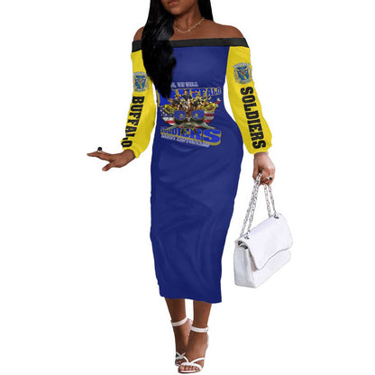We Can We Will Buffalo Soldiers Off The Shoulder Long Sleeve Dress Us Army Ready and Forward