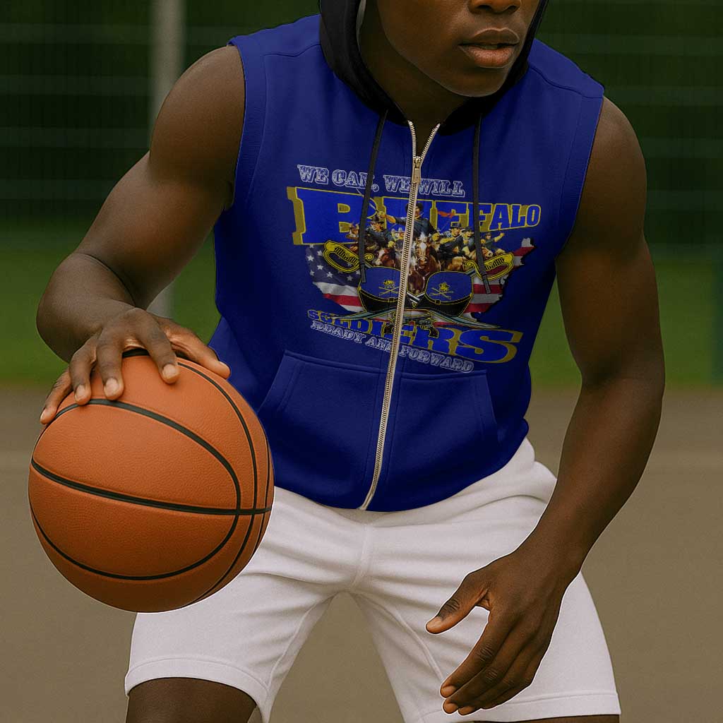 We Can We Will Buffalo Soldiers Sleeveless Zip Hoodie Us Army Ready and Forward - African Pride
