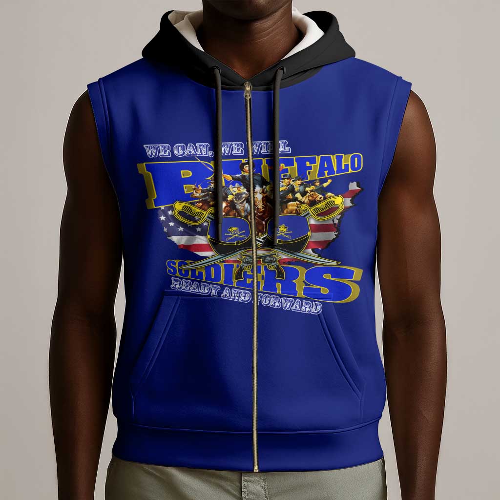 We Can We Will Buffalo Soldiers Sleeveless Zip Hoodie Us Army Ready and Forward - African Pride