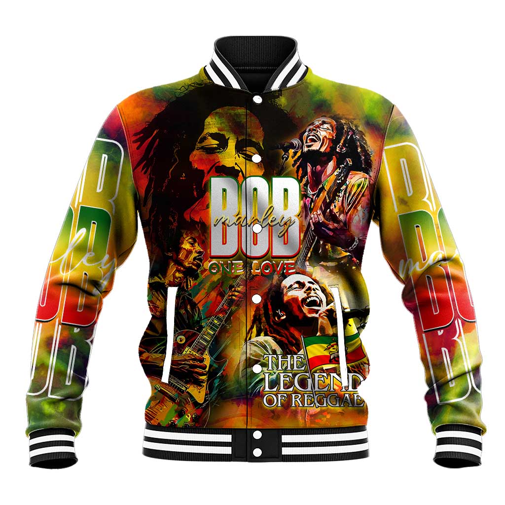 The Legend of Reggae One Love Baseball Jacket Bob Colorful Art