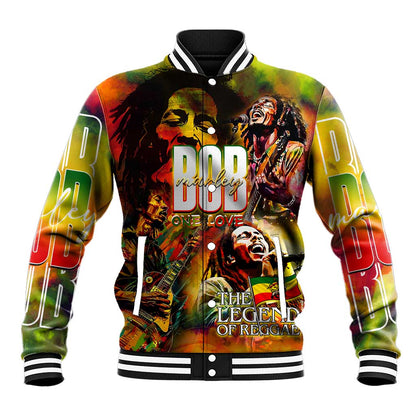 The Legend of Reggae One Love Baseball Jacket Bob Colorful Art