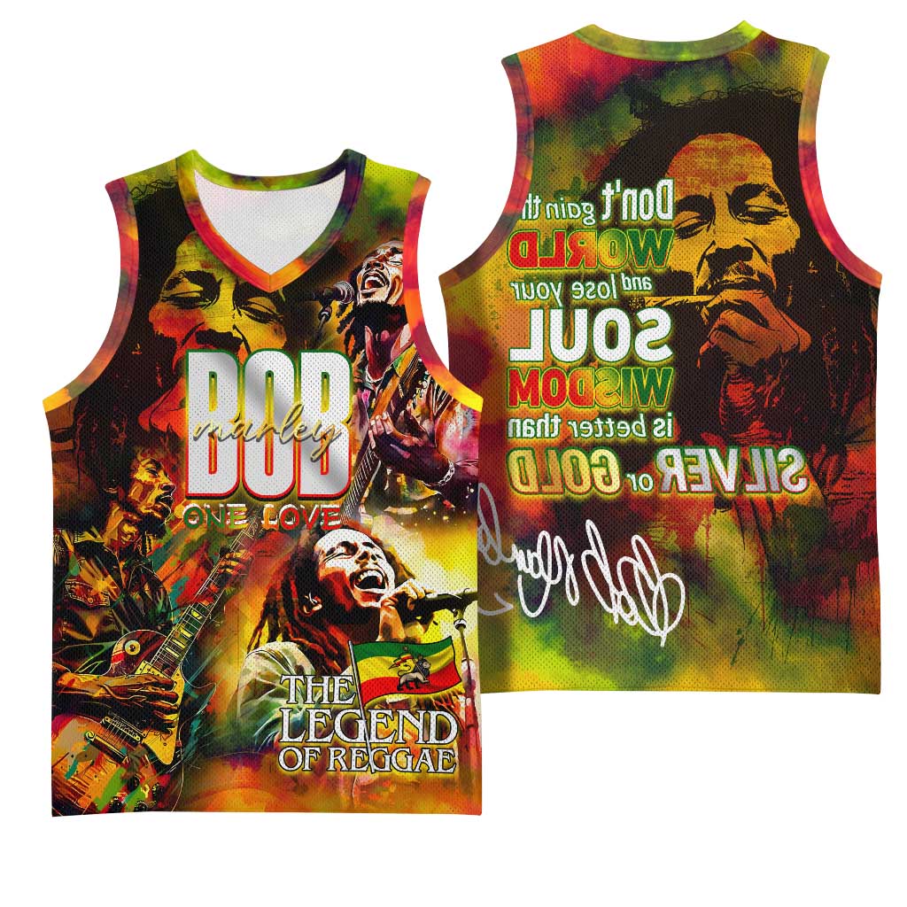The Legend of Reggae One Love Basketball Jersey Bob Colorful Art - African Pride
