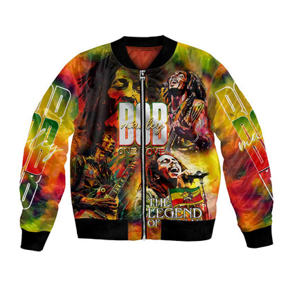 The Legend of Reggae One Love Bomber Jacket Bob Colorful Art