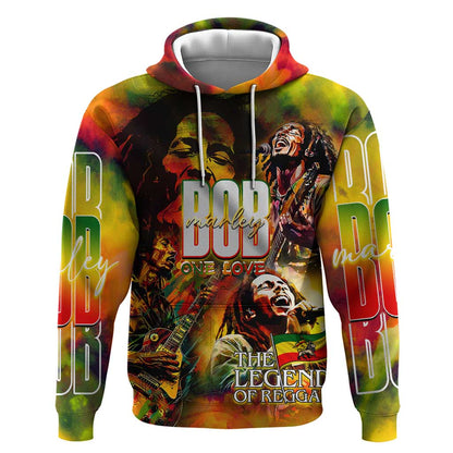 The Legend of Reggae One Love Hoodie Bob Colorful Art
