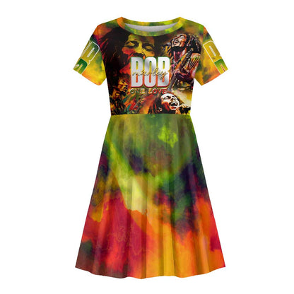 The Legend of Reggae One Love Kid Short Sleeve Dress Bob Colorful Art