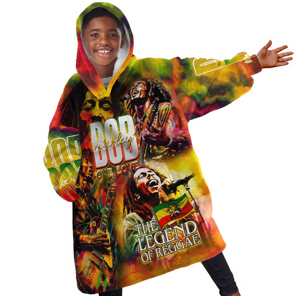 The Legend of Reggae One Love Kid Wearable Blanket Hoodie Bob Colorful Art