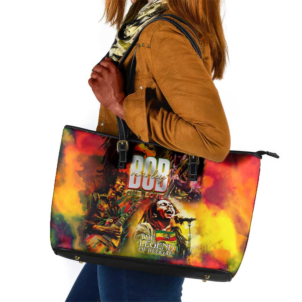 The Legend of Reggae One Love Leather Tote Bag Bob Colorful Art