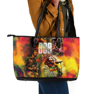 The Legend of Reggae One Love Leather Tote Bag Bob Colorful Art