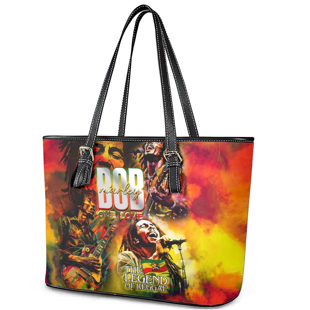 The Legend of Reggae One Love Leather Tote Bag Bob Colorful Art