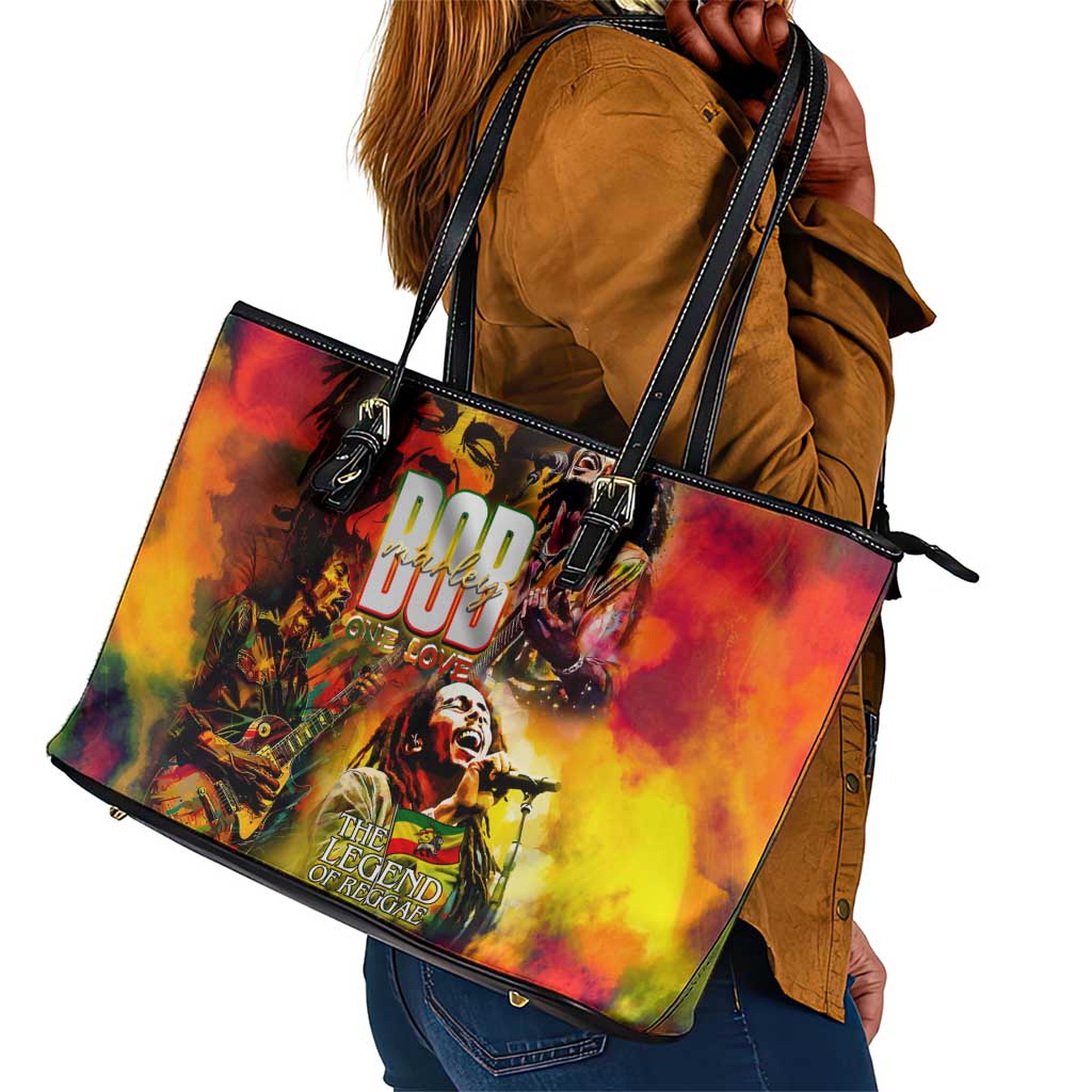 The Legend of Reggae One Love Leather Tote Bag Bob Colorful Art