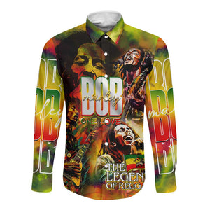 The Legend of Reggae One Love Long Sleeve Button Shirt Bob Colorful Art