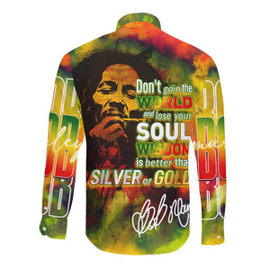 The Legend of Reggae One Love Long Sleeve Button Shirt Bob Colorful Art