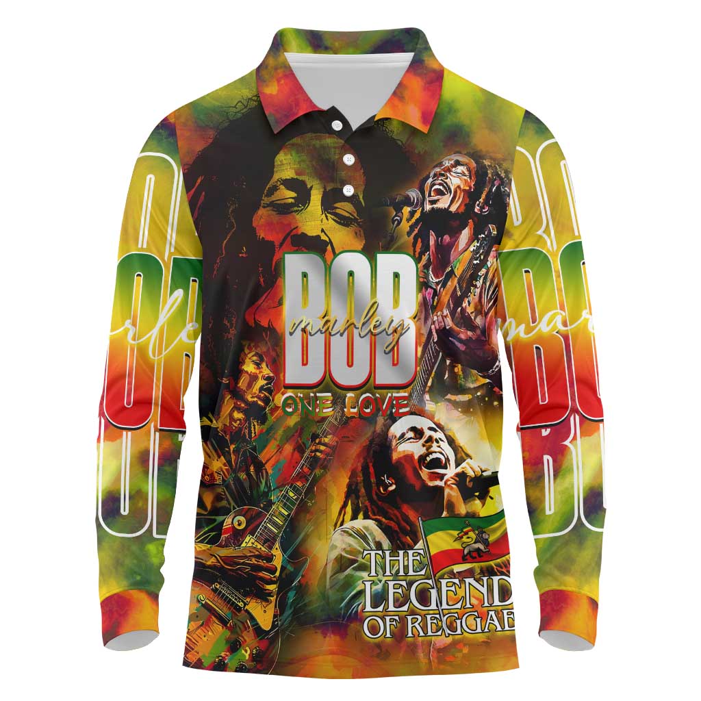 The Legend of Reggae One Love Long Sleeve Polo Shirt Bob Colorful Art