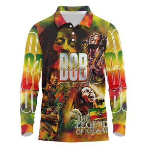 The Legend of Reggae One Love Long Sleeve Polo Shirt Bob Colorful Art