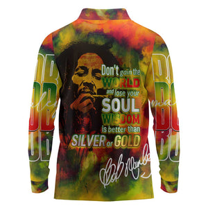 The Legend of Reggae One Love Long Sleeve Polo Shirt Bob Colorful Art