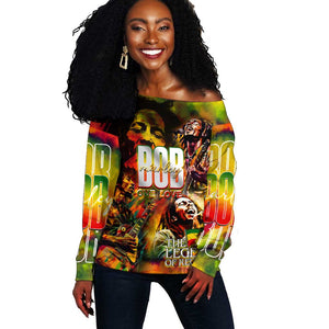 The Legend of Reggae One Love Off Shoulder Sweater Bob Colorful Art