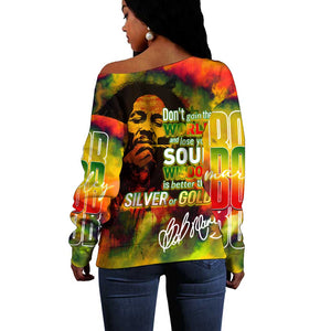 The Legend of Reggae One Love Off Shoulder Sweater Bob Colorful Art