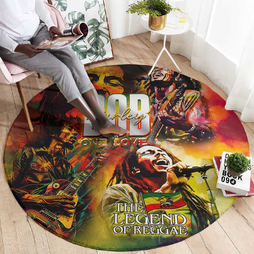 The Legend of Reggae One Love Round Carpet Bob Colorful Art