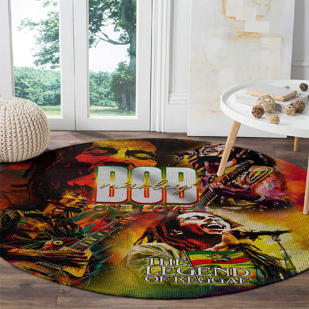 The Legend of Reggae One Love Round Carpet Bob Colorful Art