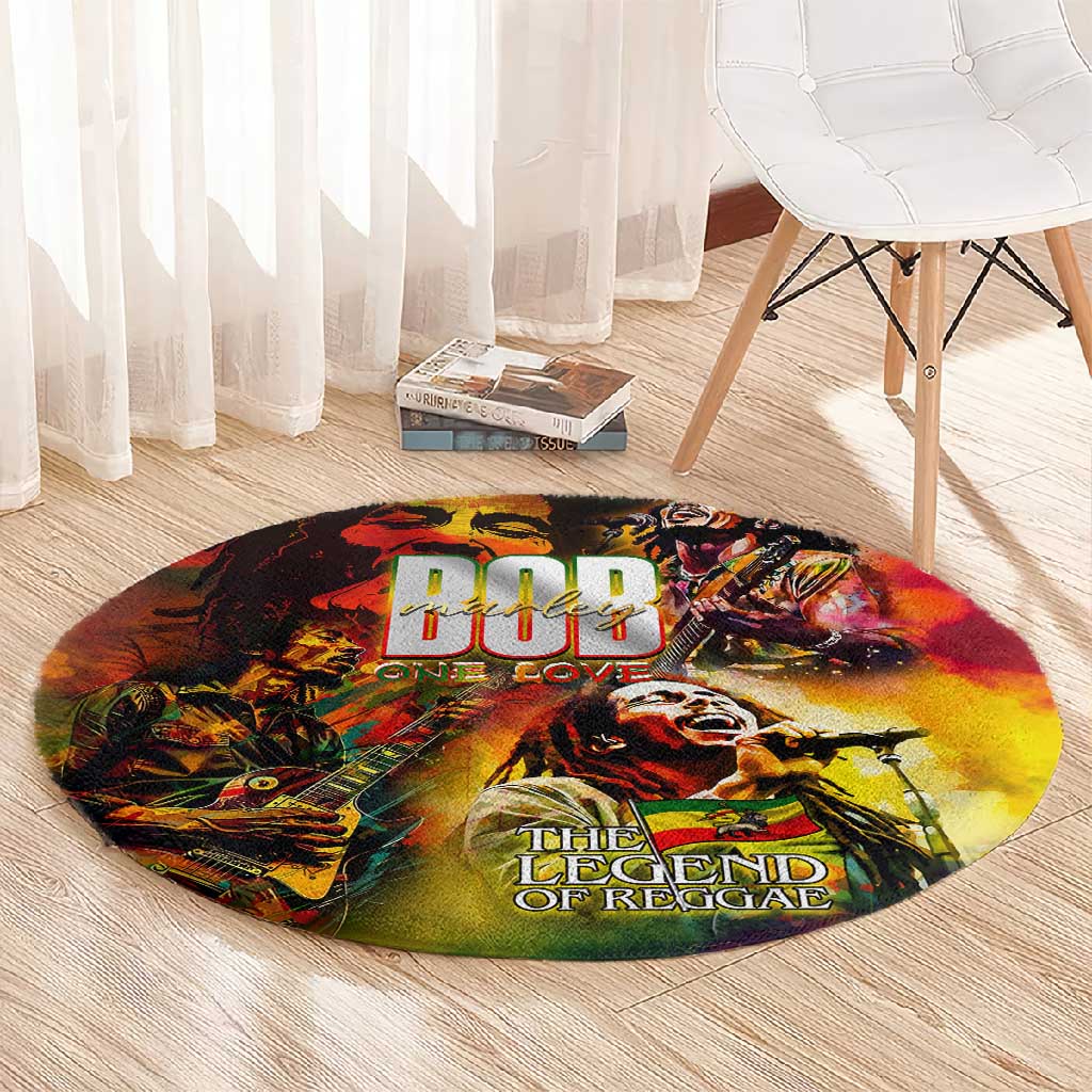 The Legend of Reggae One Love Round Carpet Bob Colorful Art