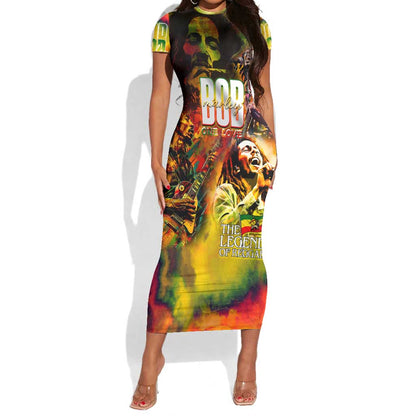 The Legend of Reggae One Love Short Sleeve Bodycon Dress Bob Colorful Art DT02