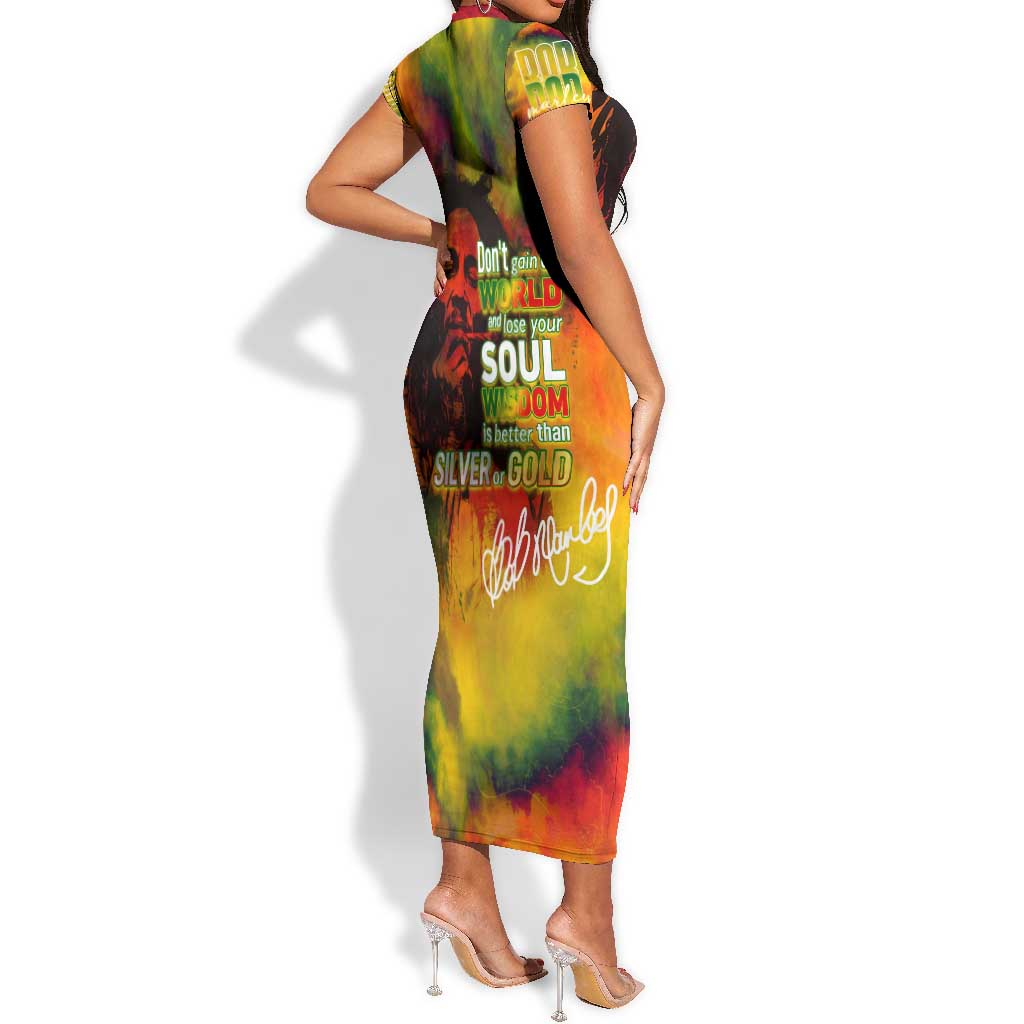 The Legend of Reggae One Love Short Sleeve Bodycon Dress Bob Colorful Art DT02