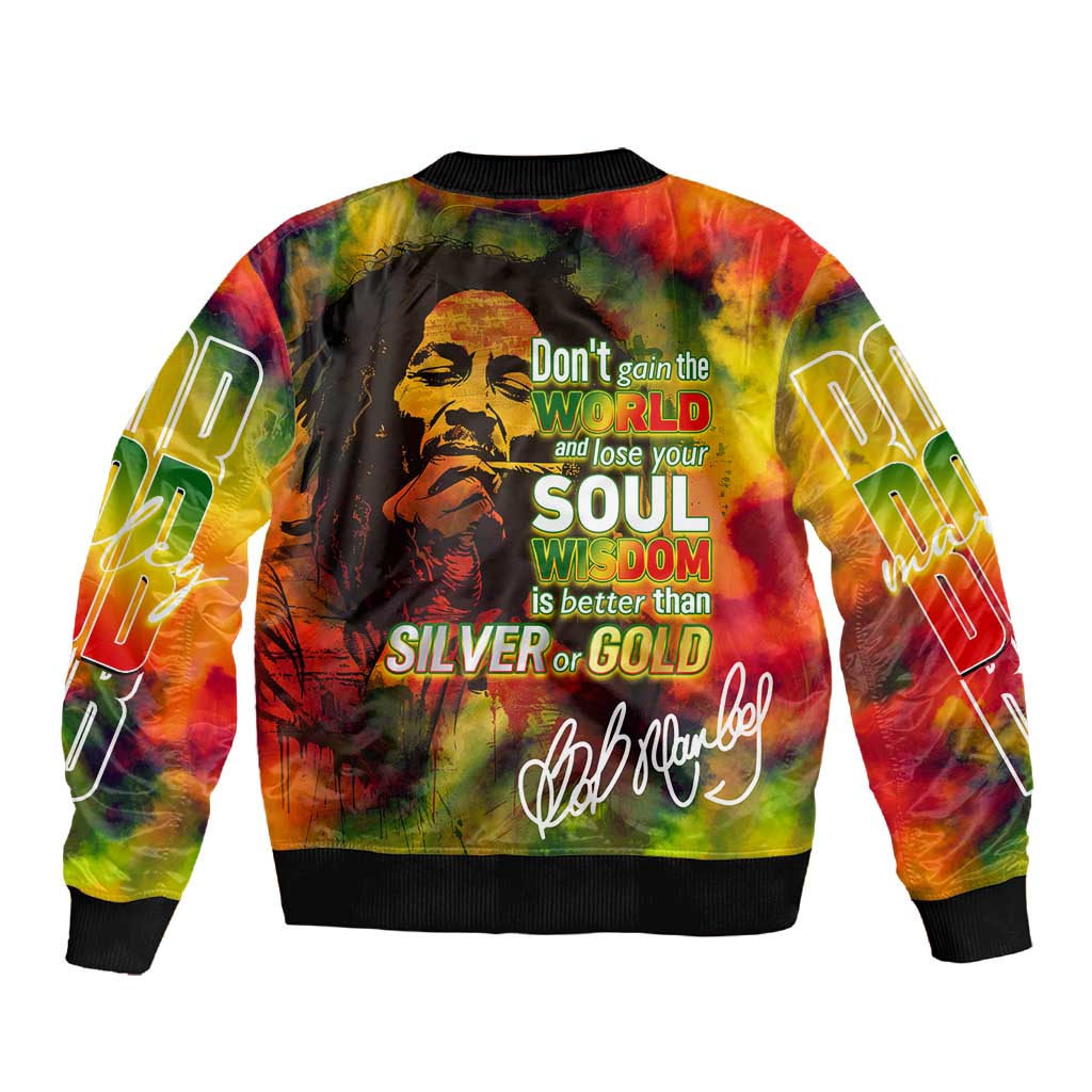 The Legend of Reggae One Love Sleeve Zip Bomber Jacket Bob Colorful Art
