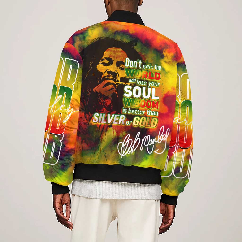 The Legend of Reggae One Love Sleeve Zip Bomber Jacket Bob Colorful Art