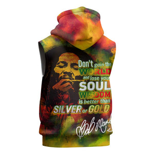 The Legend of Reggae One Love Sleeveless Hoodie Bob Colorful Art - African Pride