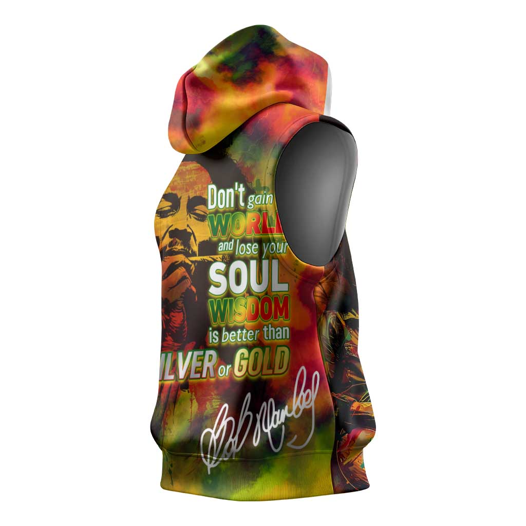The Legend of Reggae One Love Sleeveless Hoodie Bob Colorful Art - African Pride