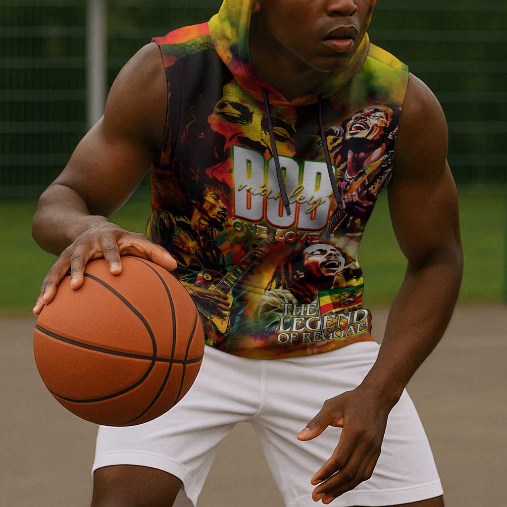 The Legend of Reggae One Love Sleeveless Hoodie Bob Colorful Art - African Pride