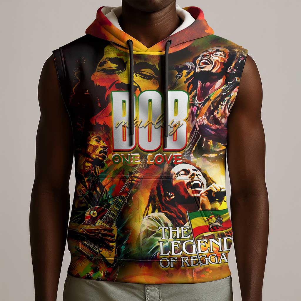 The Legend of Reggae One Love Sleeveless Hoodie Bob Colorful Art - African Pride