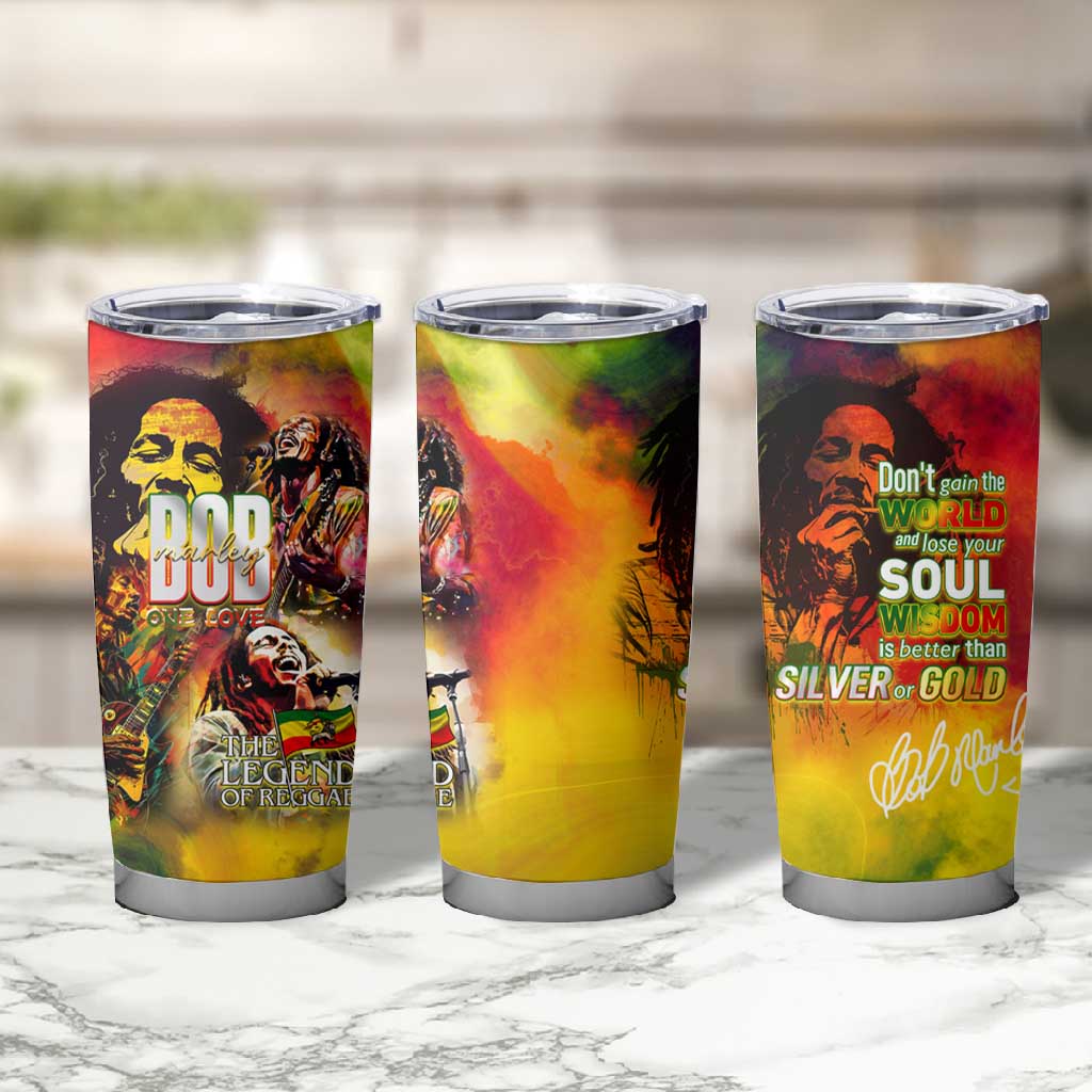 The Legend of Reggae One Love Tumbler Cup Bob Colorful Art