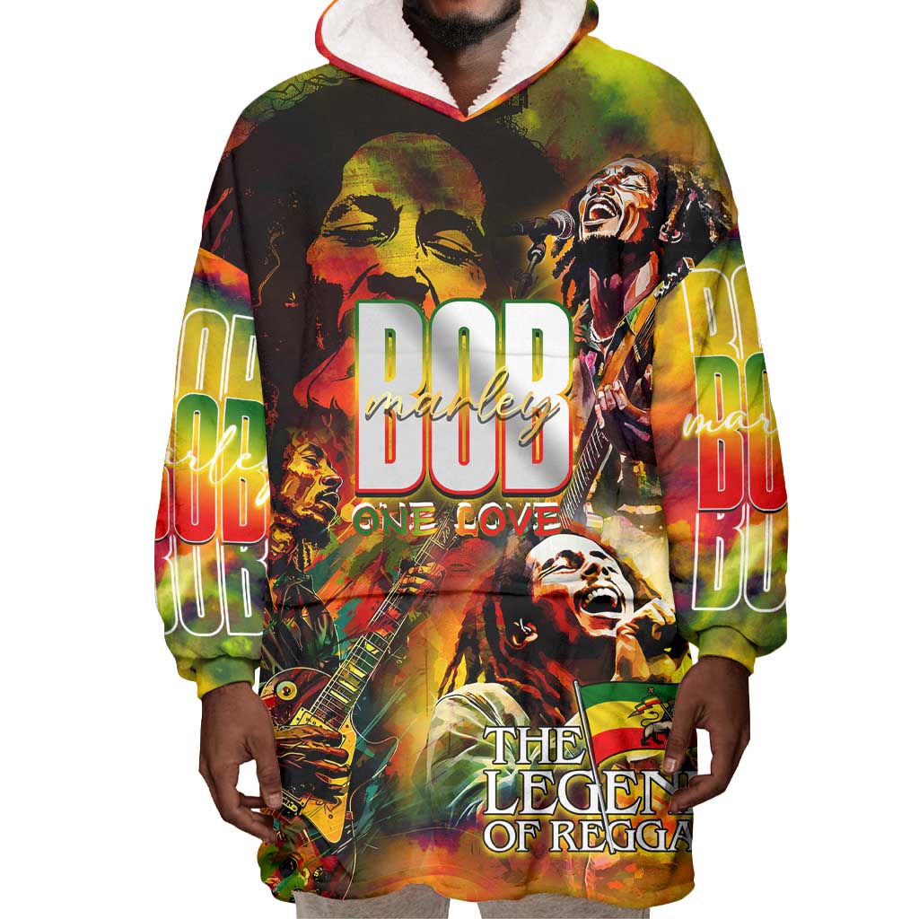 The Legend of Reggae One Love Wearable Blanket Hoodie Bob Colorful Art