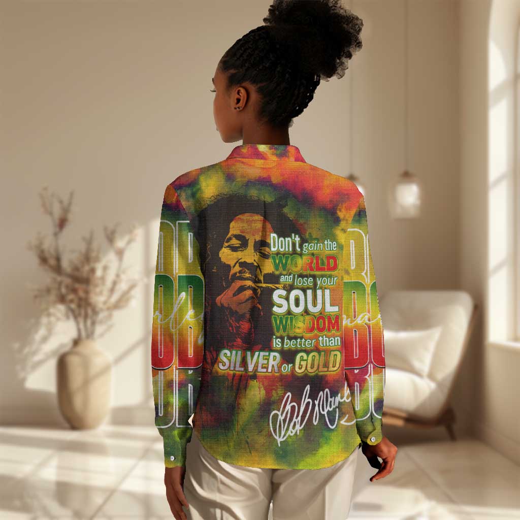 The Legend of Reggae One Love Women Casual Shirt Bob Colorful Art