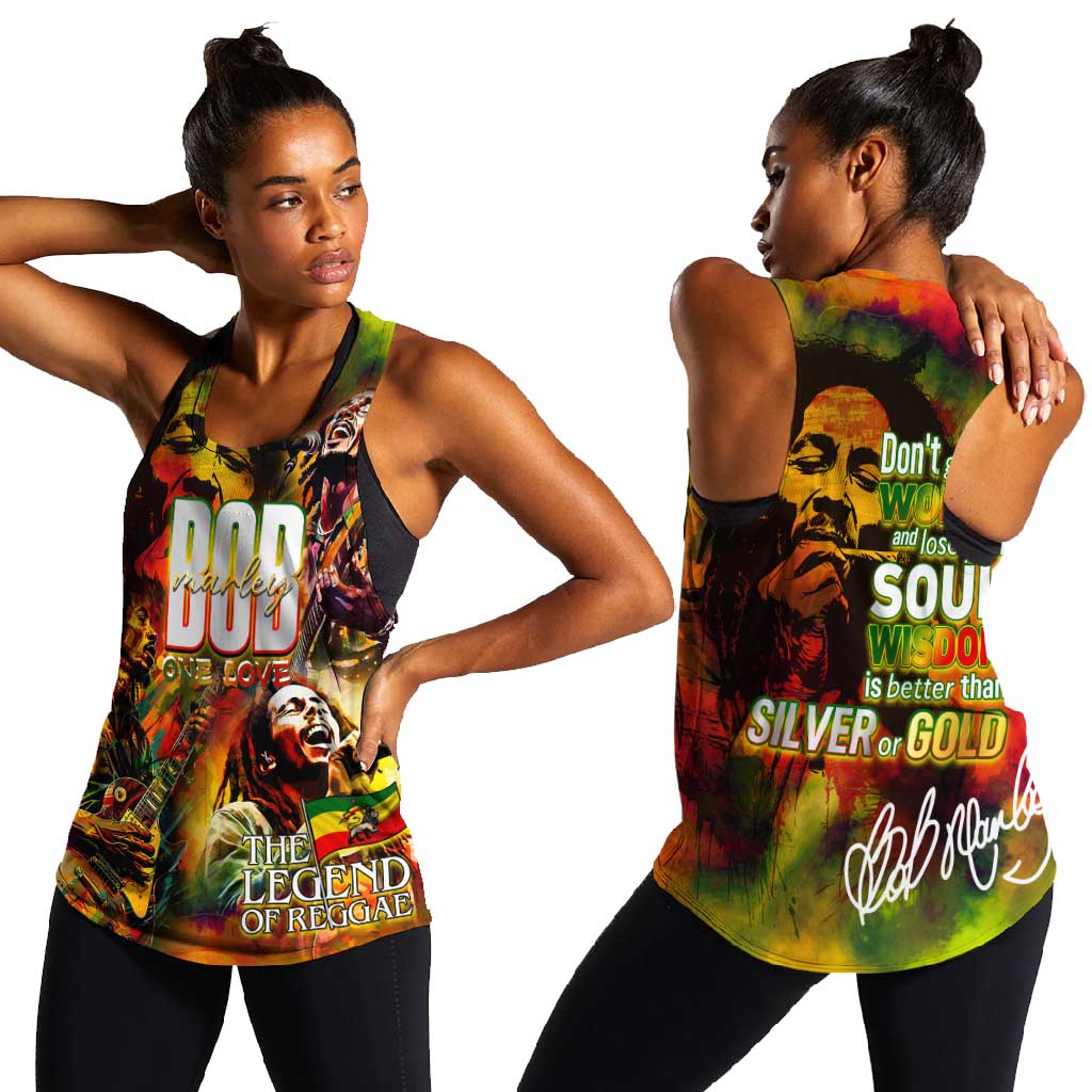 The Legend of Reggae One Love Women Racerback Tank Bob Colorful Art