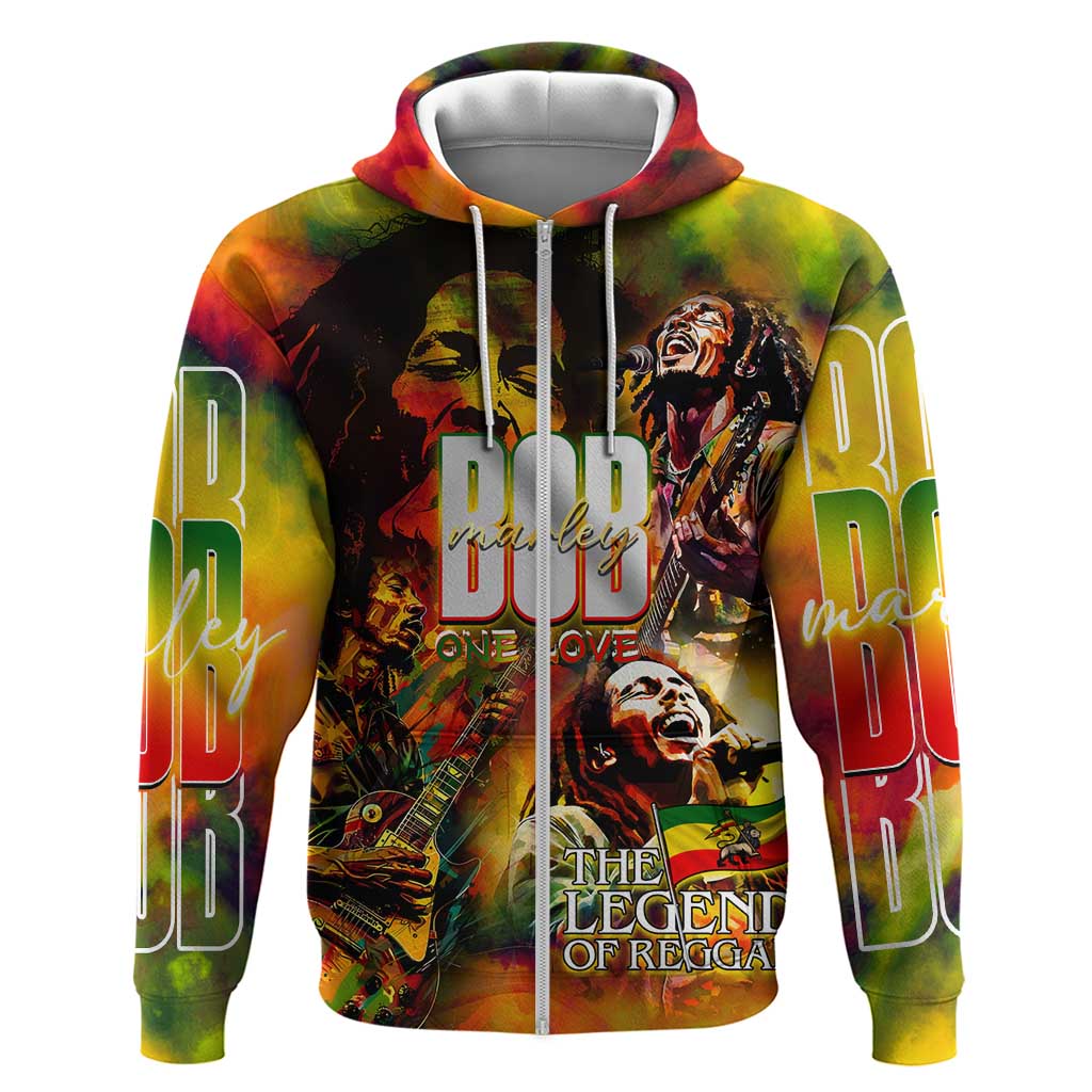 The Legend of Reggae One Love Zip Hoodie Bob Colorful Art