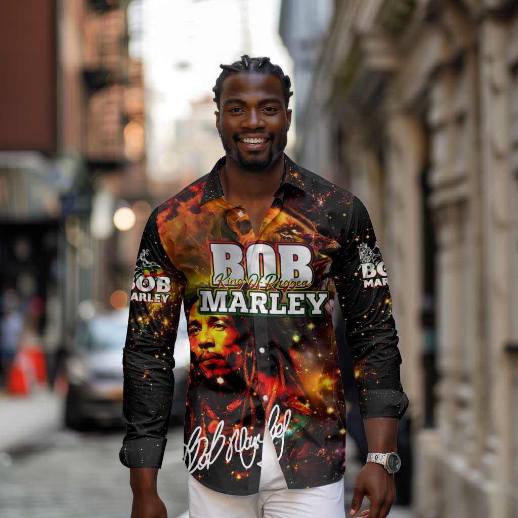 Bob King Of Reggae Rastafari Lion Long Sleeve Button Shirt You Never Know How Strong You Are