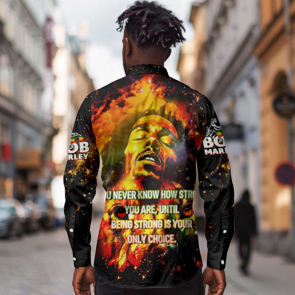Bob King Of Reggae Rastafari Lion Long Sleeve Button Shirt You Never Know How Strong You Are