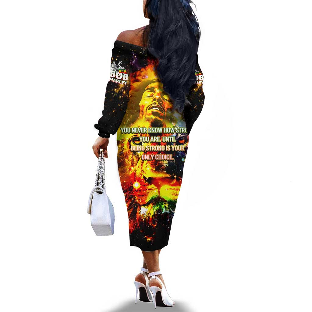 Bob King Of Reggae Rastafari Lion Off The Shoulder Long Sleeve Dress You Never Know How Strong You Are