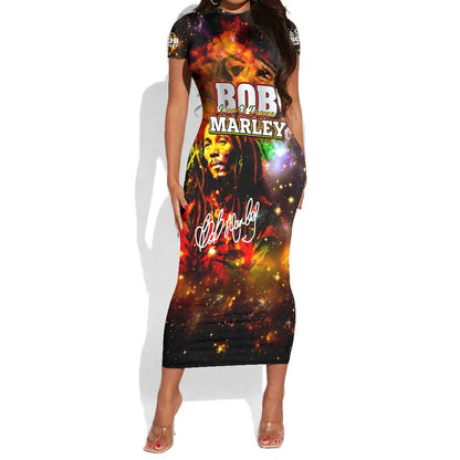Bob King Of Reggae Rastafari Lion Short Sleeve Bodycon Dress You Never Know How Strong You Are DT02