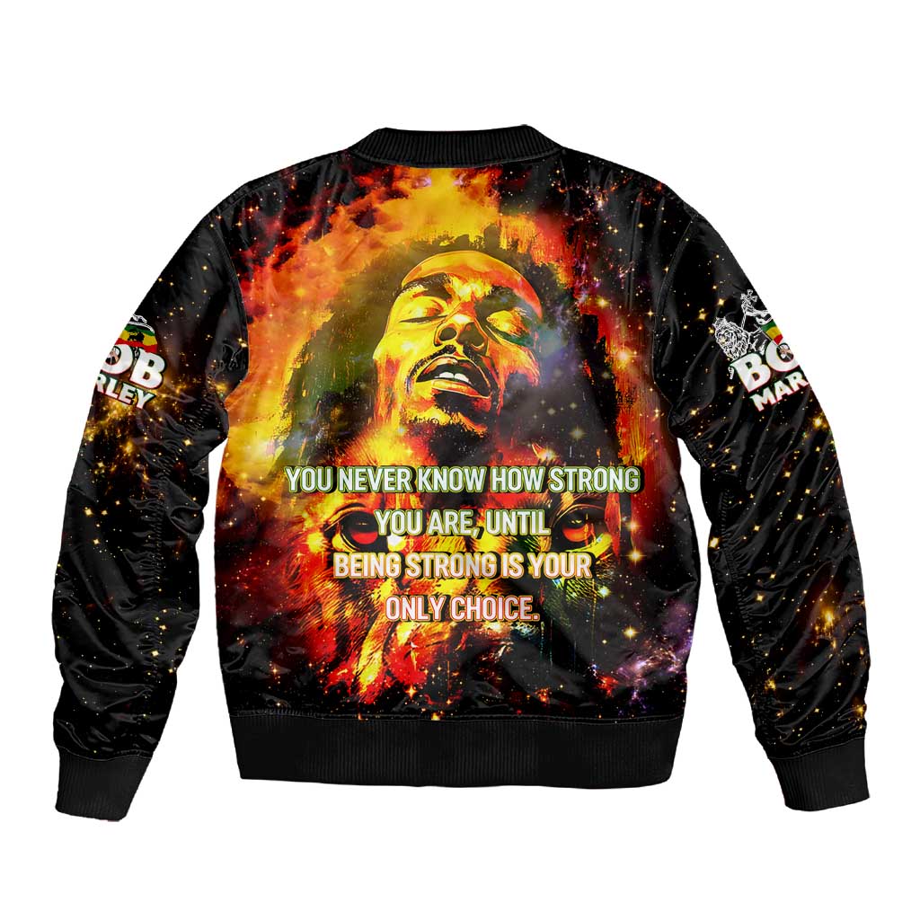 Bob King Of Reggae Rastafari Lion Sleeve Zip Bomber Jacket You Never Know How Strong You Are