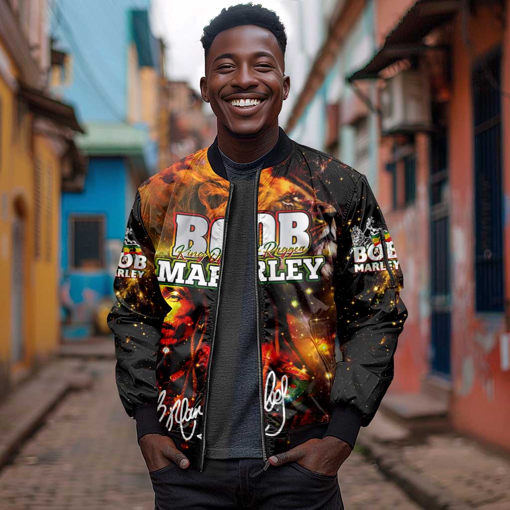 Bob King Of Reggae Rastafari Lion Sleeve Zip Bomber Jacket You Never Know How Strong You Are