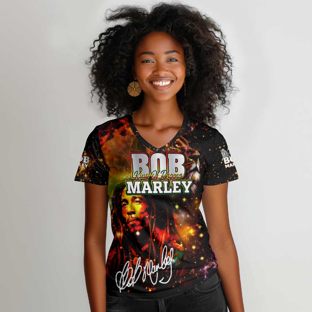 Bob King Of Reggae Rastafari Lion Women V-Neck T-Shirt You Never Know How Strong You Are